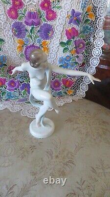 Herend Porcelain Figurine Nude Dancer Art Deco Blue Silk Scarf 15735