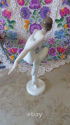 Herend Porcelain Figurine Nude Dancer Art Deco Blue Silk Scarf 15735