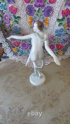 Herend Porcelain Figurine Nude Dancer Art Deco Blue Silk Scarf 15735