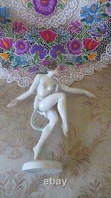 Herend Porcelain Figurine Nude Dancer Art Deco Blue Silk Scarf 15735