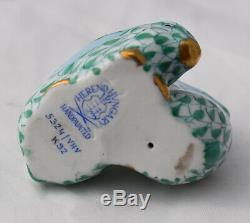 Herend Porcelain Miniature Bunny Rabbit Figurine Hungary Green Fishnet Easter
