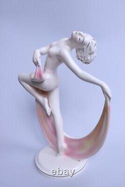 Hertwig & Katzhutte German Faience Porcelain Figurine Nude Girl Art Deco Dancer