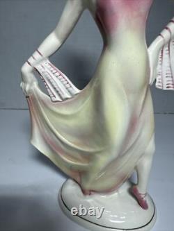 Hertwig of Katzhutte Dancing Lady 2301 Pink & Pale Yellow 7 3/4 Art Deco