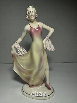 Hertwig of Katzhutte Dancing Lady model 2301 Pink & Pale Yellow 7 3/4 Art Deco