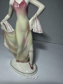 Hertwig of Katzhutte Dancing Lady model 2301 Pink & Pale Yellow 7 3/4 Art Deco