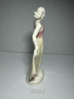 Hertwig of Katzhutte Dancing Lady model 2301 Pink & Pale Yellow 7 3/4 Art Deco