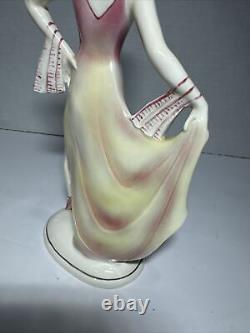 Hertwig of Katzhutte Dancing Lady model 2301 Pink & Pale Yellow 7 3/4 Art Deco