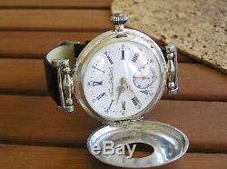 High Grade Tavannes Cyma Antique Swiss Watch Silver Half-hunter Case Porcelain