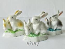 Hollohaza Hungary Three Vintage Art Deco Porcelain Statues Figurines Rabbits 3