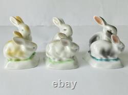 Hollohaza Hungary Three Vintage Art Deco Porcelain Statues Figurines Rabbits 3