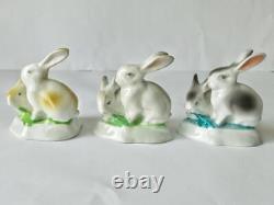 Hollohaza Hungary Three Vintage Art Deco Porcelain Statues Figurines Rabbits 3