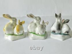 Hollohaza Hungary Three Vintage Art Deco Porcelain Statues Figurines Rabbits 3