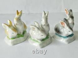 Hollohaza Hungary Three Vintage Art Deco Porcelain Statues Figurines Rabbits 3