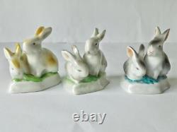 Hollohaza Hungary Three Vintage Art Deco Porcelain Statues Figurines Rabbits 3