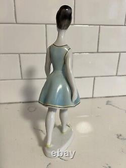 Hollohaza Kezzel Festett Porcelain Handpainted Art Deco Girl In Blue Figurine