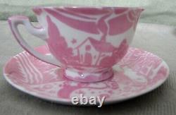 Homage to Clarice Cliff Tea Set Art Deco Lustred Pink/ White Limoges/Silesia