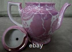 Homage to Clarice Cliff Tea Set Art Deco Lustred Pink/ White Limoges/Silesia