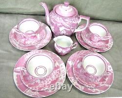 Homage to Clarice Cliff Tea Set Art Deco Lustred Pink/ White Limoges/Silesia