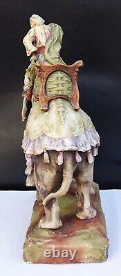 Huge Elephant w Arab Rider Austrian Imperial Amphora Bohemia Polychrome Ceramic