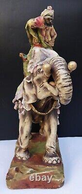Huge Elephant w Arab Rider Austrian Imperial Amphora Bohemia Polychrome Ceramic