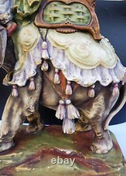 Huge Elephant w Arab Rider Austrian Imperial Amphora Bohemia Polychrome Ceramic