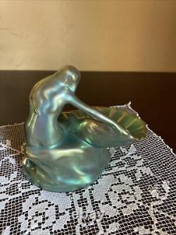 Hungarian Zsolnay Pecs Iridescent Eosin Nude Naked Girl Figurine Statue