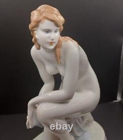 Hungary ZSOLNAY, ELEK LUX Redheaded Nude Woman Kneeling Porcelain Art Figurine