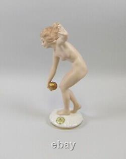 Hutschenreuther Art Deco Nude Figurine GIRL withGOLD BALL/ORB 1806 Figurine TUTTER