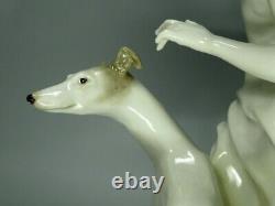 Hutschenreuther Figurine Woman W Greyhounds Dogs Germany Porcelain Marked Rare