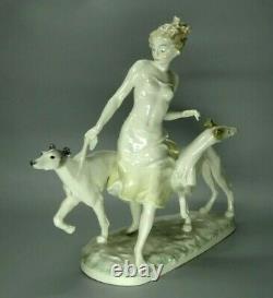 Hutschenreuther Figurine Woman W Greyhounds Dogs Germany Porcelain Marked Rare