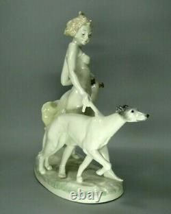 Hutschenreuther Figurine Woman W Greyhounds Dogs Germany Porcelain Marked Rare