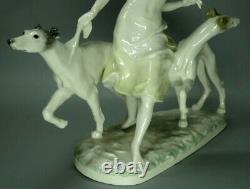 Hutschenreuther Figurine Woman W Greyhounds Dogs Germany Porcelain Marked Rare