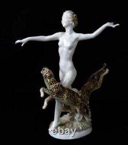 Hutschenreuther Germany Porcelain Figurine Sculpture Nude Running with Leopards