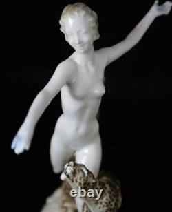 Hutschenreuther Germany Porcelain Figurine Sculpture Nude Running with Leopards