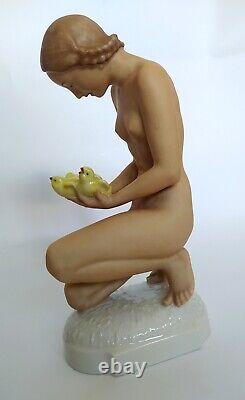 Hutschenreuther Nude Lady Bird/Chicks Figurine by Carl Werner