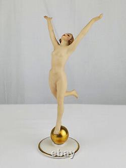 Hutschenreuther Porcelain Nude Woman Figurine on Gold Ball Bavaria Germany