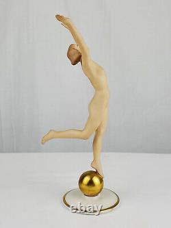Hutschenreuther Porcelain Nude Woman Figurine on Gold Ball Bavaria Germany