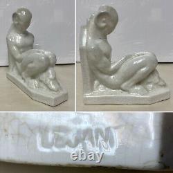 Important Lejan Devil Satyr Faun French Earthenware Crackle Art Deco Sevres 20's