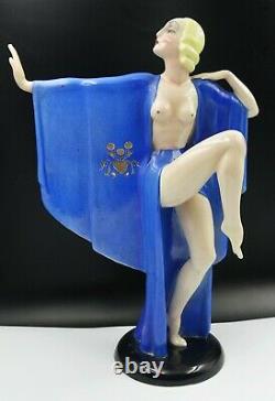 Italian Art Deco Essevi Ceramic Nude Dancer Figure by Sandro Vacchetti ca 1930