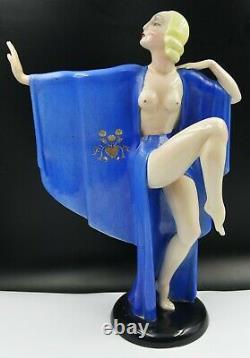 Italian Art Deco Essevi Ceramic Nude Dancer Figure by Sandro Vacchetti ca 1930