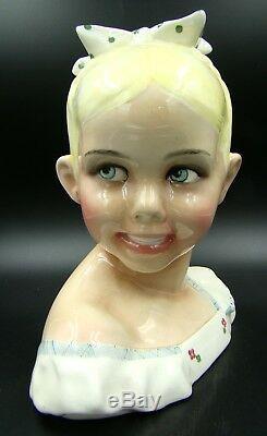 Italian Art Deco Lenci Ceramic Porcelain Bust Sculpture Blonde Girl with Blue Eyes