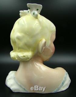 Italian Art Deco Lenci Ceramic Porcelain Bust Sculpture Blonde Girl with Blue Eyes