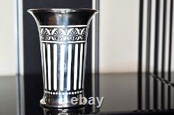 Italian Art Deco Solid Silver 900/1000 Over Lay, White Porcelain Vase, Stamped