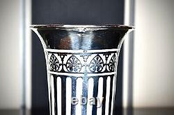 Italian Art Deco Solid Silver 900/1000 Over Lay, White Porcelain Vase, Stamped