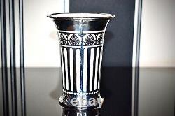 Italian Art Deco Solid Silver 900/1000 Over Lay, White Porcelain Vase, Stamped