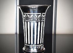 Italian Art Deco Solid Silver 900/1000 Over Lay, White Porcelain Vase, Stamped