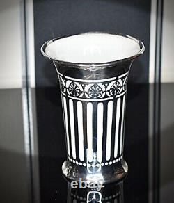 Italian Art Deco Solid Silver 900/1000 Over Lay, White Porcelain Vase, Stamped