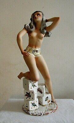 Italian Art Deco Tiziano Galli Porcelain Pinup Girl Nude Figurine 18