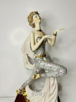Italy Gorgeous Art Deco Porcelain Dancing Girl On Wood Base by Victorio Sabolina