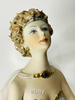 Italy Gorgeous Art Deco Porcelain Dancing Girl On Wood Base by Victorio Sabolina